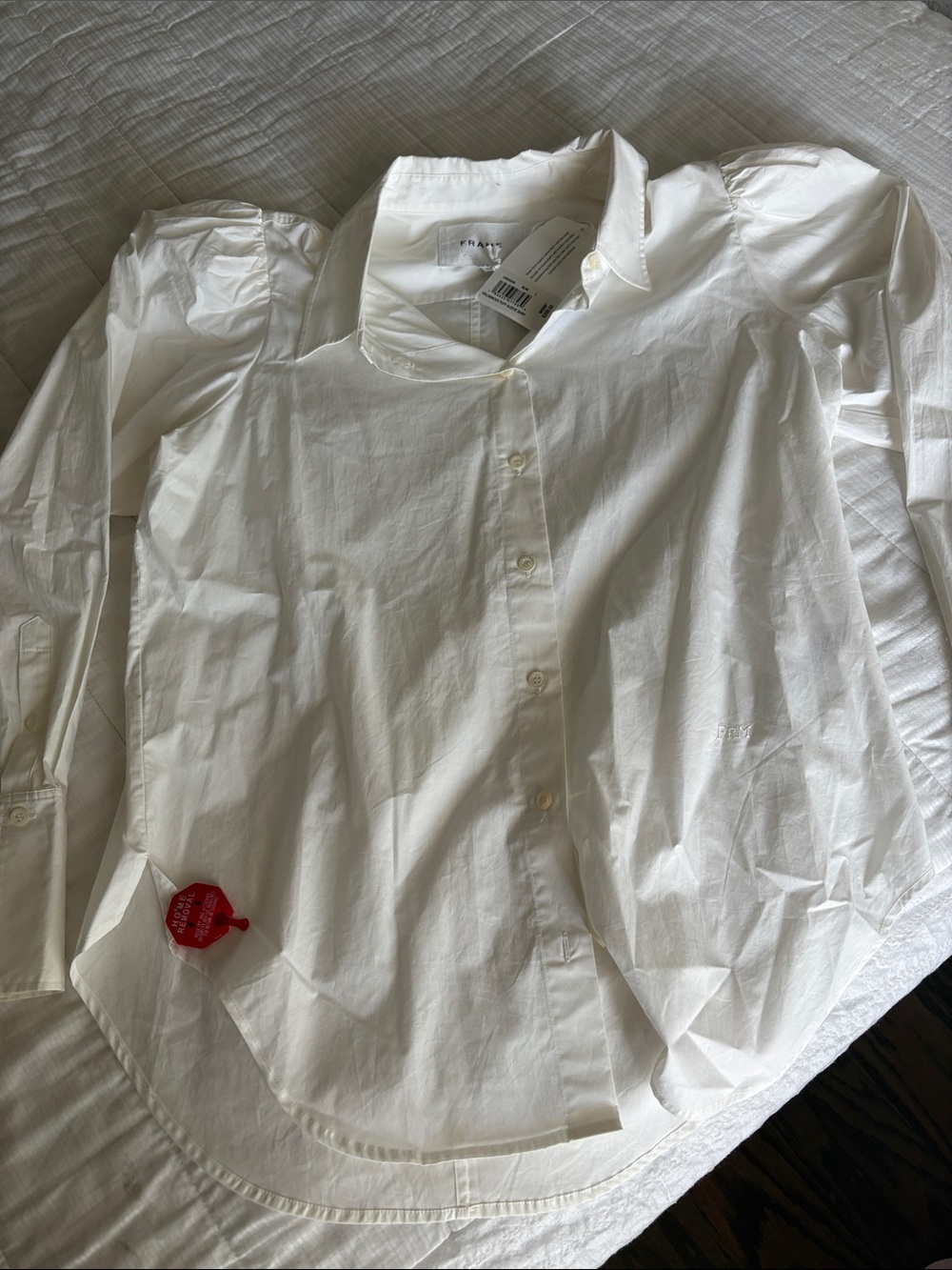Frame Denim White Puff-Sleeve Button-Up Shirt
